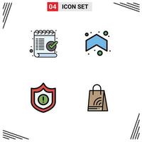 Set of 4 Commercial Filledline Flat Colors pack for check guard mark arrows warning Editable Vector Design Elements