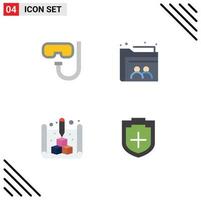 Set of 4 Modern UI Icons Symbols Signs for beach blueprint underwater file web Editable Vector Design Elements