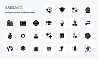 25 Business Elements And Symbols Metaphors Solid Glyph icon pack vector