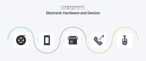 Devices Line Filled Flat 5 Icon Pack Including hardware. phone. device. mobile. call vector