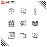 Set of 9 Vector Outlines on Grid for raft buy spring flower tv tower sydney Editable Vector Design Elements