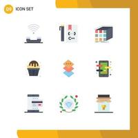 9 Flat Color concept for Websites Mobile and Apps food cupcake develop matrix cube Editable Vector Design Elements