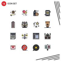 Universal Icon Symbols Group of 16 Modern Flat Color Filled Lines of electric mobile bottle mail email Editable Creative Vector Design Elements