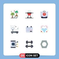 9 User Interface Flat Color Pack of modern Signs and Symbols of network access grill mail email Editable Vector Design Elements