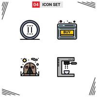 Modern Set of 4 Filledline Flat Colors and symbols such as movie camping pause online tent Editable Vector Design Elements