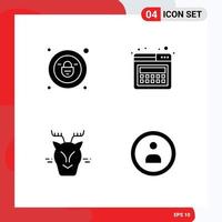 Modern Set of 4 Solid Glyphs and symbols such as lock reindeer landing alpine navigation Editable Vector Design Elements