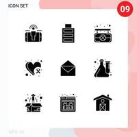 9 Universal Solid Glyphs Set for Web and Mobile Applications open mail saint email heart Editable Vector Design Elements