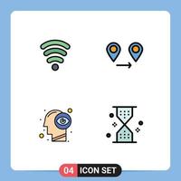 Group of 4 Modern Filledline Flat Colors Set for wifi eye view gps human sand Editable Vector Design Elements