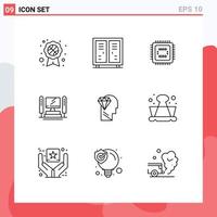 Pictogram Set of 9 Simple Outlines of perfection cpu system server computer Editable Vector Design Elements