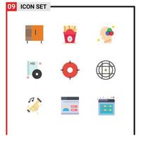 Pictogram Set of 9 Simple Flat Colors of circle disc creativity compact bluray Editable Vector Design Elements