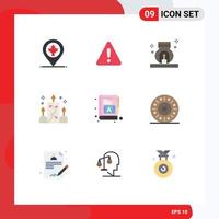 9 User Interface Flat Color Pack of modern Signs and Symbols of book ornamental burner light candle Editable Vector Design Elements