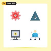 conjunto de pictogramas de 4 iconos planos simples de gráfico configuración en línea pirámide capitán elementos de diseño vectorial editables vector