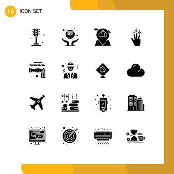Set of 16 Modern UI Icons Symbols Signs for gestures down webmaster finger masjid Editable Vector Design Elements