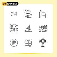 Modern Set of 9 Outlines and symbols such as money dividends right distribution historic Editable Vector Design Elements