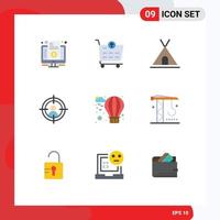 9 Universal Flat Colors Set for Web and Mobile Applications hot air holidays man target Editable Vector Design Elements