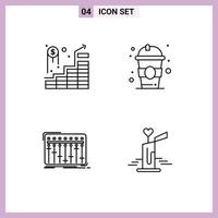 Modern Set of 4 Filledline Flat Colors and symbols such as invest dj successful investment education music Editable Vector Design Elements