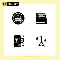 4 Universal Solid Glyph Signs Symbols of car day off files lover Editable Vector Design Elements