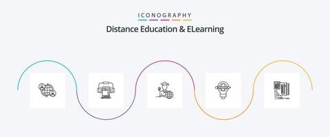 Distance Education And Elearning Line 5 Icon Pack Including light. globe. book. pen. scholar vector
