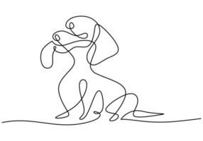 Hand drawn one single continuous line of little dog vector