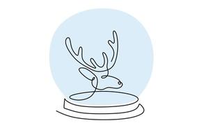 Hand drawing one line of deer head in glass on white background. vector