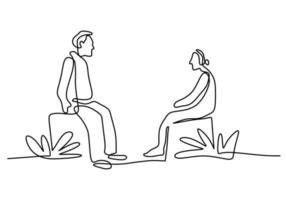 Hand drawing one line of couple talking isolated on white background. vector