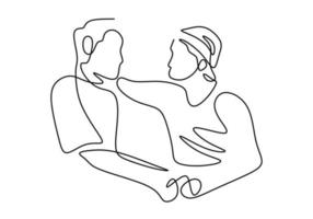 dibujo a mano una línea de abrazo de pareja aislado sobre fondo blanco. vector