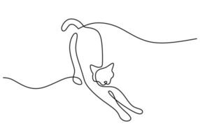 Hand drawing one line of cute cat isolated on white background. vector