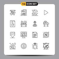 Outline Pack of 16 Universal Symbols of desk hands travel analytics play Editable Vector Design Elements