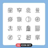 16 Universal Outlines Set for Web and Mobile Applications strategy ad badge greece emoji Editable Vector Design Elements