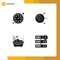 Pack of 4 Modern Solid Glyphs Signs and Symbols for Web Print Media such as clock shower computer hard drive disk downgrade Editable Vector Design Elements