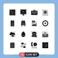 User Interface Pack of 16 Basic Solid Glyphs of mobile application application health idea concept Editable Vector Design Elements