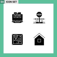 Pack of 4 creative Solid Glyphs of laptop machine hardware military building Editable Vector Design Elements