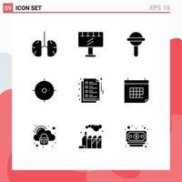 Set of 9 Modern UI Icons Symbols Signs for notes goal advertisement target toy Editable Vector Design Elements