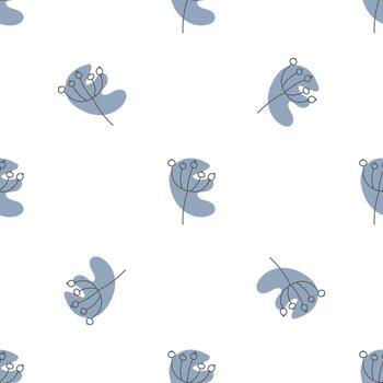 Seamless pattern with leaves and abstract shapes. Abstract Minimalistic Art. Cute kids nursery repeat background. Design in boho style for printing on textile or paper. vector