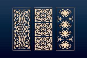 Decorative laser cut panels template with abstract texture. geometric and floral laser cutting or engraving panel vector illustration set. abstract cutting panels template