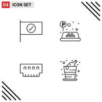 Modern Set of 4 Filledline Flat Colors Pictograph of checked hardware sign computers alcohol Editable Vector Design Elements