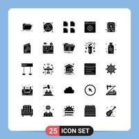 Set of 25 Vector Solid Glyphs on Grid for drive website path webpage browser Editable Vector Design Elements