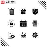 User Interface Pack of 9 Basic Solid Glyphs of event calendar leaf appointment rotate Editable Vector Design Elements