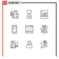 User Interface Pack of 9 Basic Outlines of iphone mobile document smart phone sheet Editable Vector Design Elements