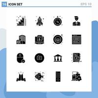 User Interface Pack of 16 Basic Solid Glyphs of architecture man compass job business Editable Vector Design Elements