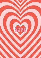 Retro groovy poster with heart. Love concept. Happy Valentines day greeting card, print. Abstract background in trendy retro 60s 70s cartoon style. vector