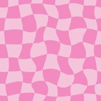 Y2k seamless pattern with chess, wave, distorted checkered. Vector background in trendy retro psychedelic 2000s style. Pink color. Funny texture for surface design.