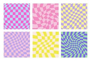 Checkered groovy Y2K backgrounds collection. Funky minimal geometric backdrops set. vector