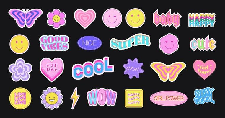 Y2K Stickers Illustration Set Stock Template