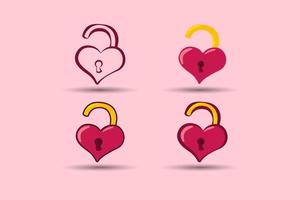 valentines day element. Love pad lock. unlocked heart. Vector illustration