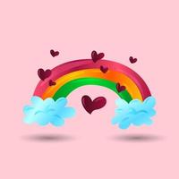 valentines day element. Gradient Love rainbow with clouds. Vector illustration