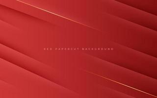 abstract red papercut diagonal stripe with gold line shadow and light background. eps10 vector