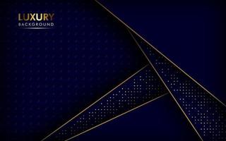 Abstract dark navy blue overlap layers with golden line, circle mesh Texture with silver and golden glitters dots element decoration. Eps10 vector