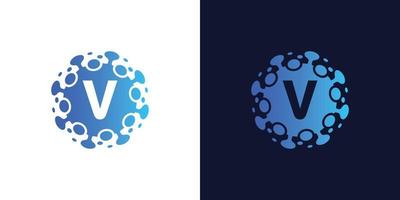 molecule initial Letter V Logo design , Lab Logo Design Element , Design Vector with Dots