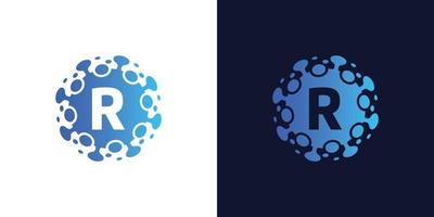 molecule initial Letter R Logo design , Lab Logo Design Element , Design Vector with Dots